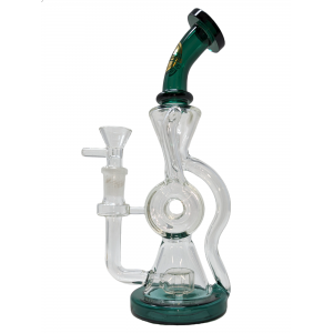 9" On Point Glass Bent Neck Donut With Matrix Perc Recycler Water Pipe [ABC164]